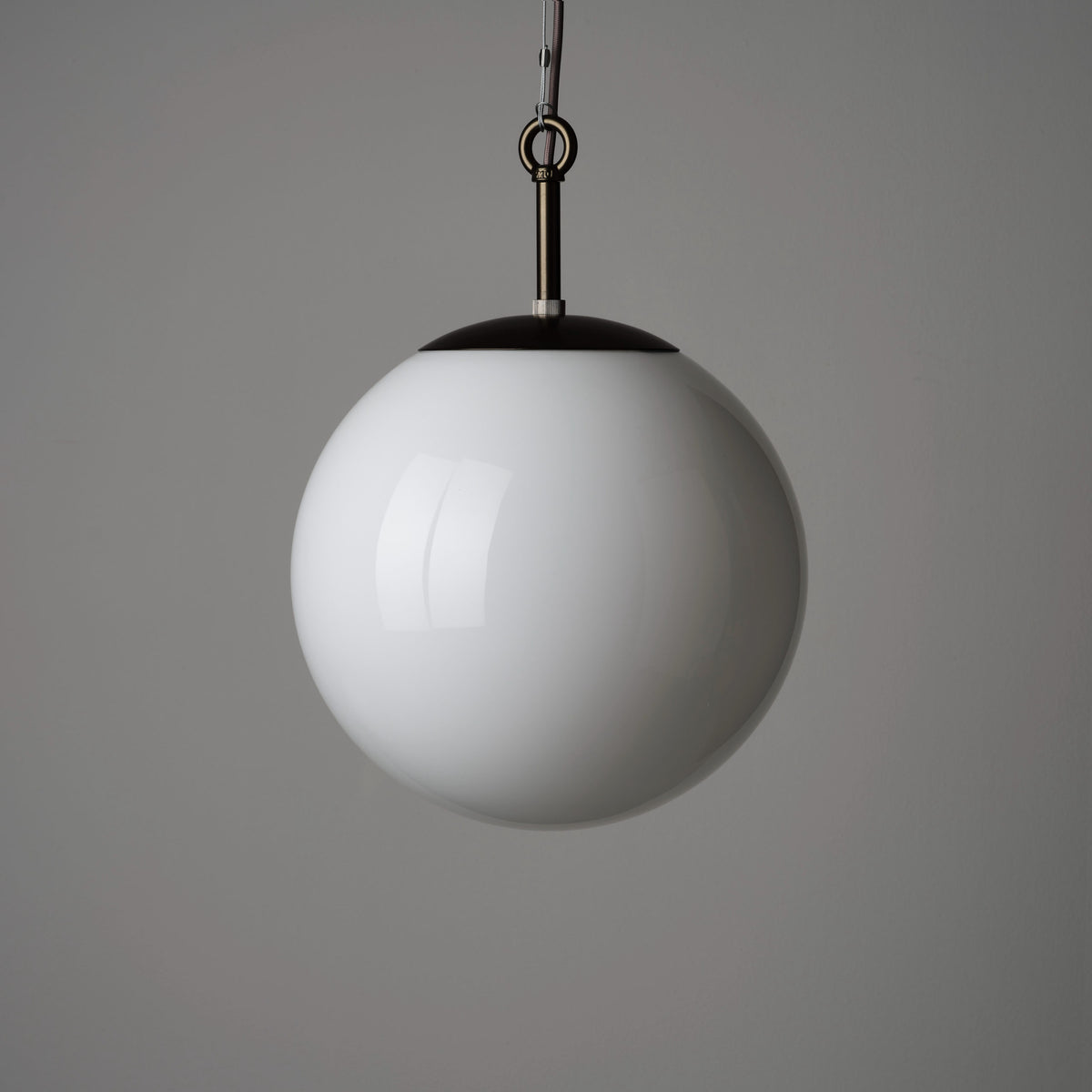 Opaline Glass Globe Pendant Light 35cm - Bronze Finish