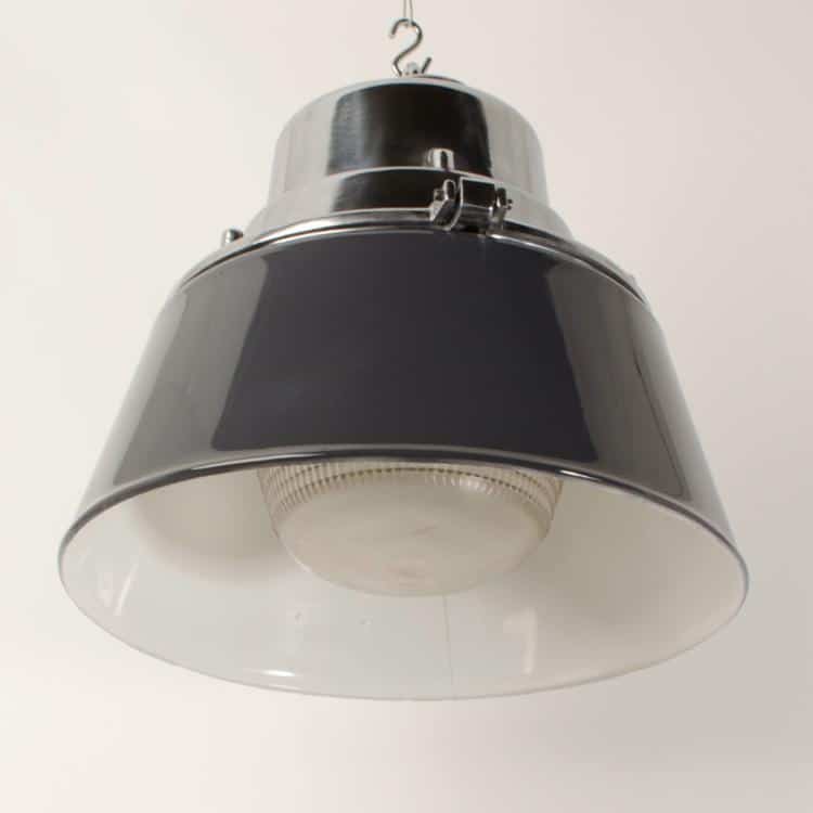 Grey Polish Pendant Light With Moulded Glass Well