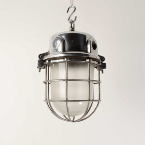 Pair of caged aluminium pendants