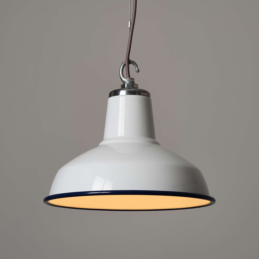 Classic Factory Pendant Light - Blue Rim Enamel