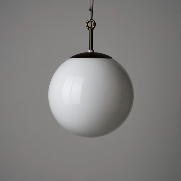 Opaline Glass Globe Pendant Light 35cm - Bronze Finish