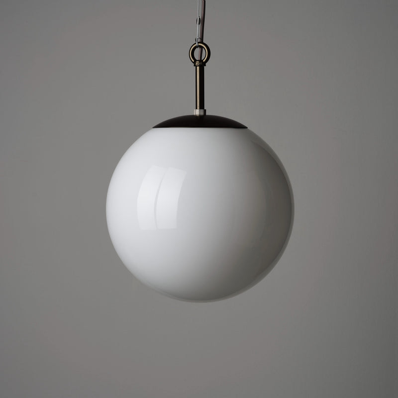Opaline Glass Globe Pendant Light 35cm - Bronze Finish