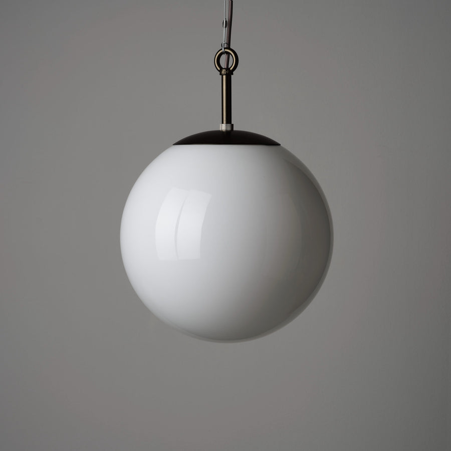 Opaline Glass Globe Pendant Light 35cm - Bronze Finish