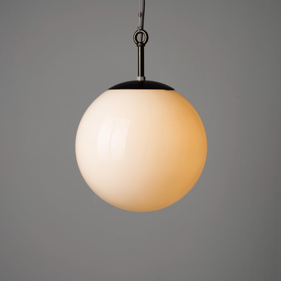 Opaline Glass Globe Pendant Light 35cm - Bronze Finish