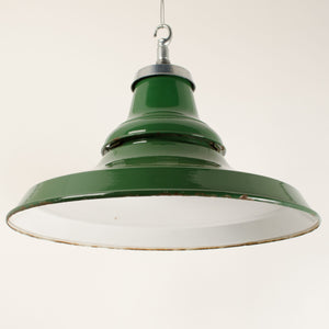 Wide green-enamelled pendants