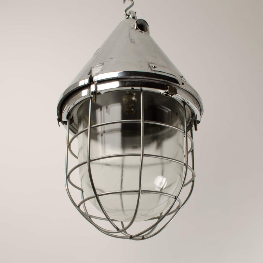 Conical Caged Pendant Light -Polished-